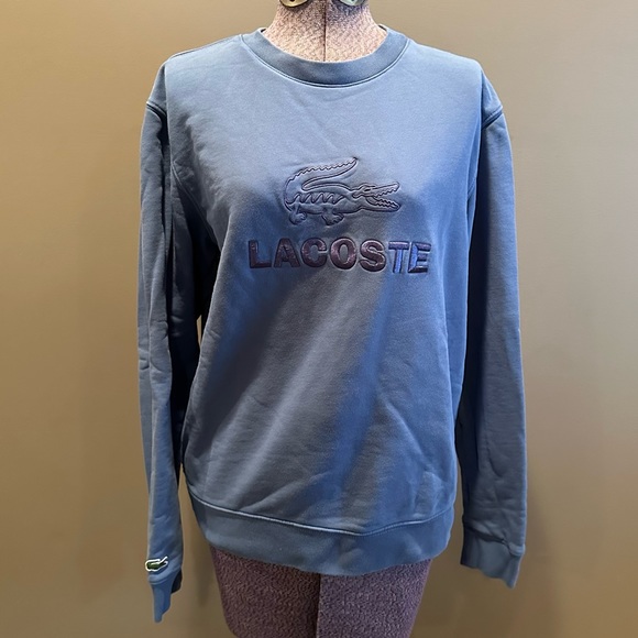 Lacoste Blue Embroidered Logo Sweatshirt Pullover Long Sleeve Crewneck Med RARE - Picture 1 of 9